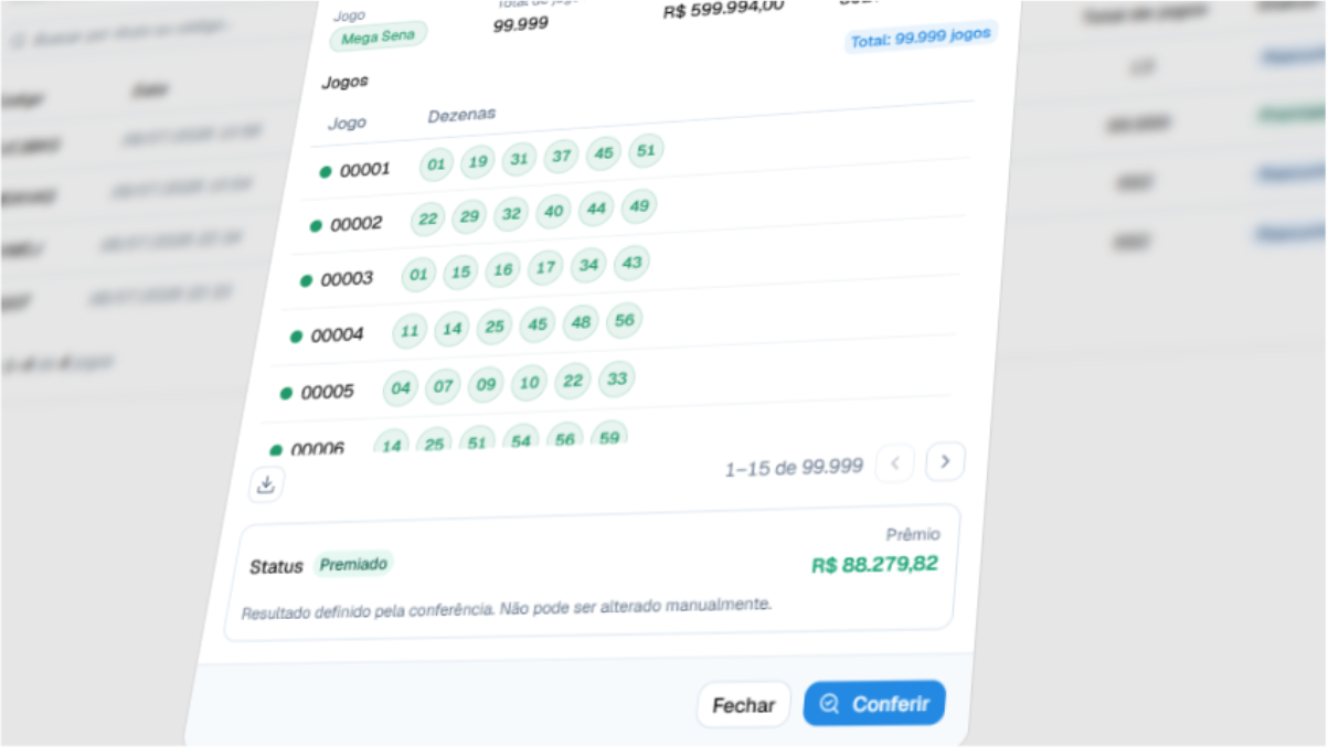 Conferência automática de prêmios no JLP Web
